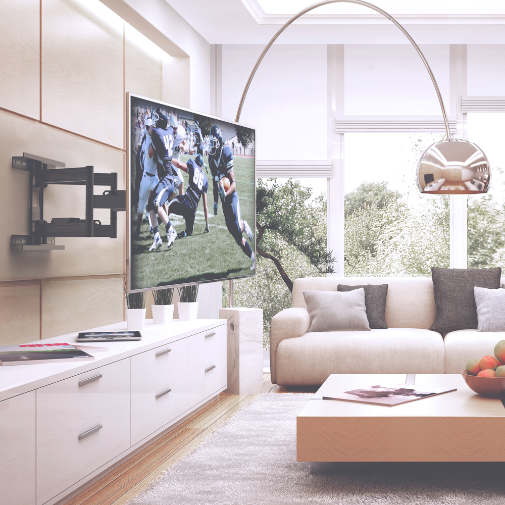 Home Entertainment Setup with Kanto TV Mount in living room